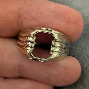 HEAVY ART DECO 10k & Sterling Silver 925 1930's/40's Men's Ring (Lost Stone)